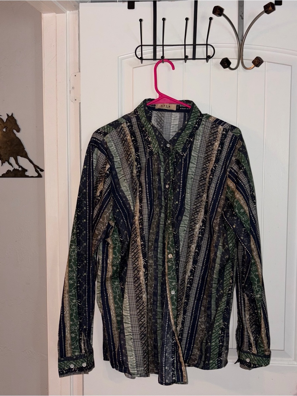 Striped Button-Down Shirt in Green and Navy - Classic Women's Top